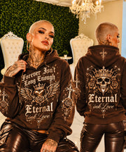 Models wearing the Crystal Hoodie, front and back views