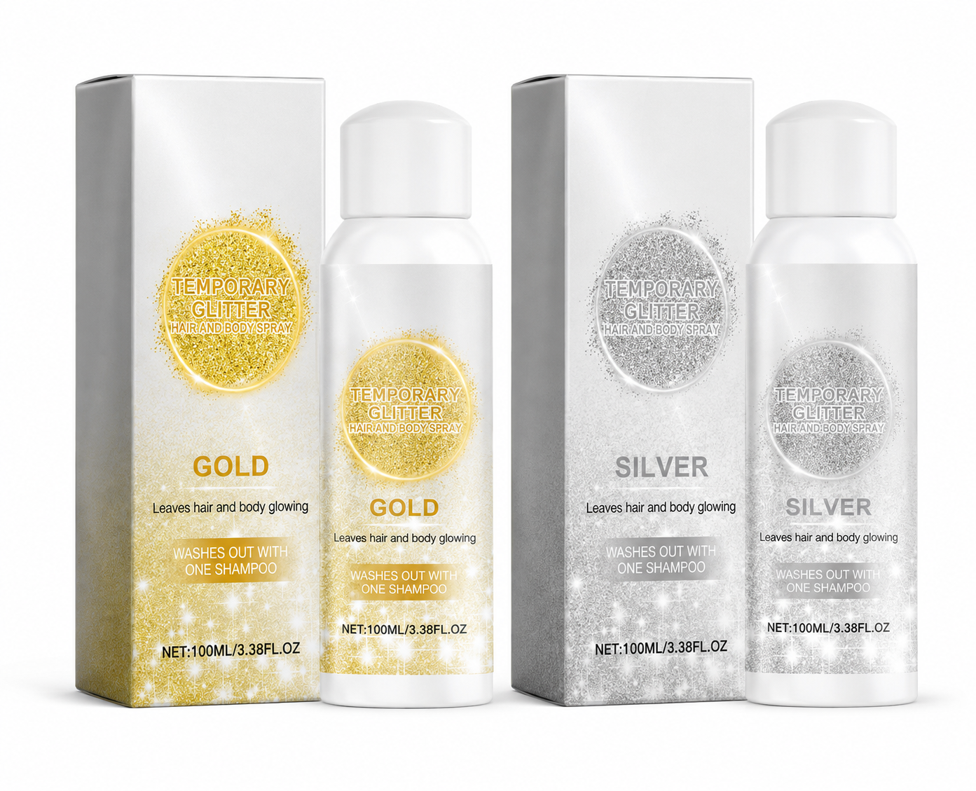 Gold & Silver Glitter Highlighter Spray – Waterproof Body Shimmer for a Radiant Glow