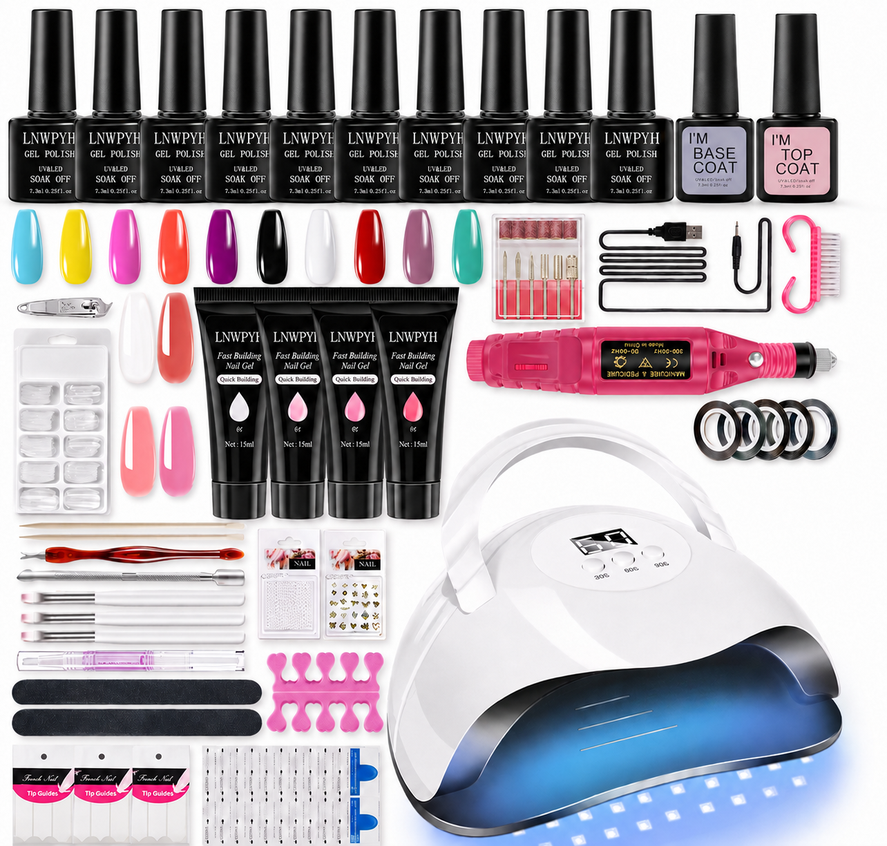 Professional Poly Gel Nail Extension Kit with UV/LED Lamp & Electric Nail Drill