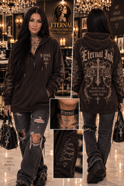 Two models wearing the Extra Long Hoodie, front and back views