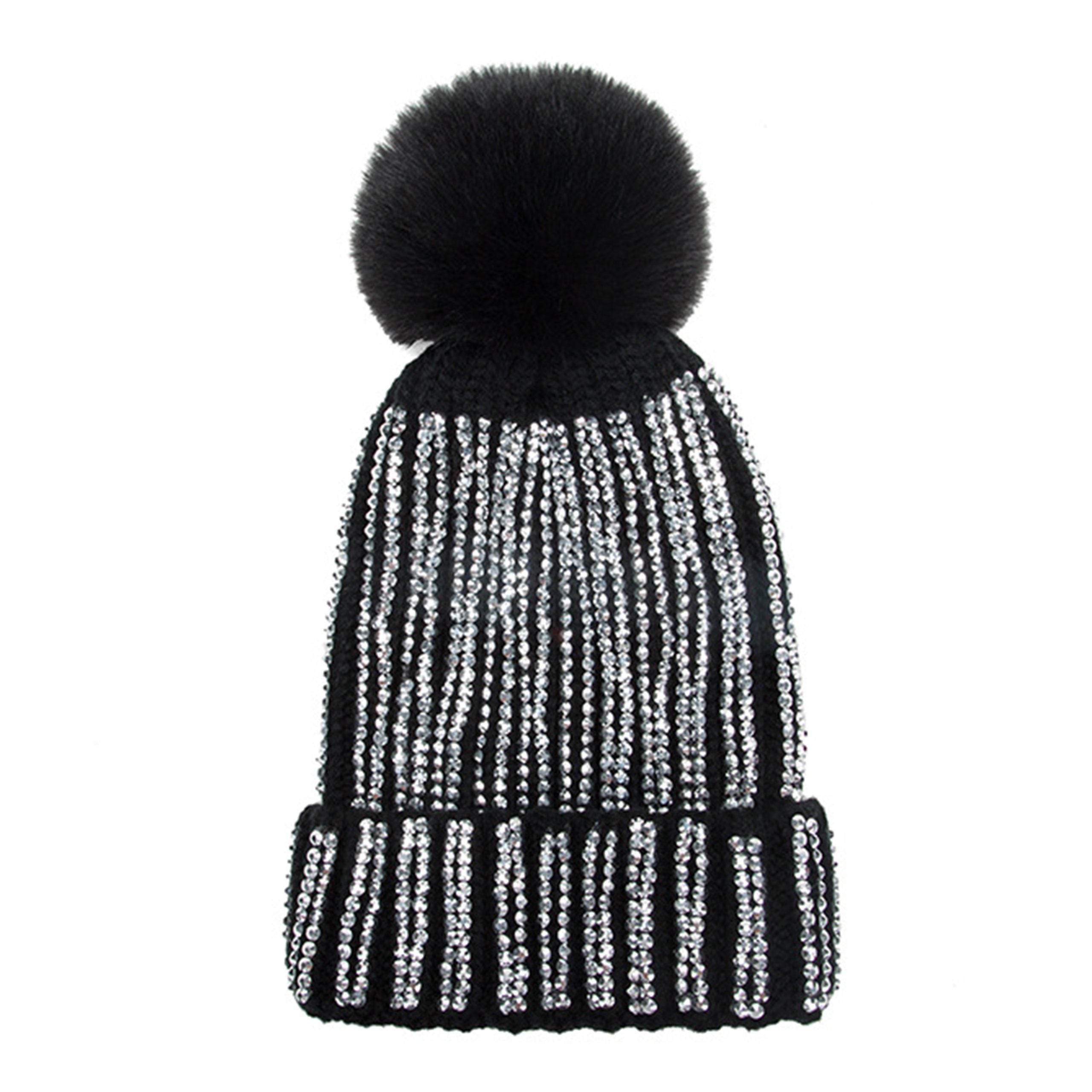 Rhinestone Pom Pom Beanie