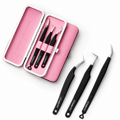 3-Piece Professional Lash Tweezer Set with Case