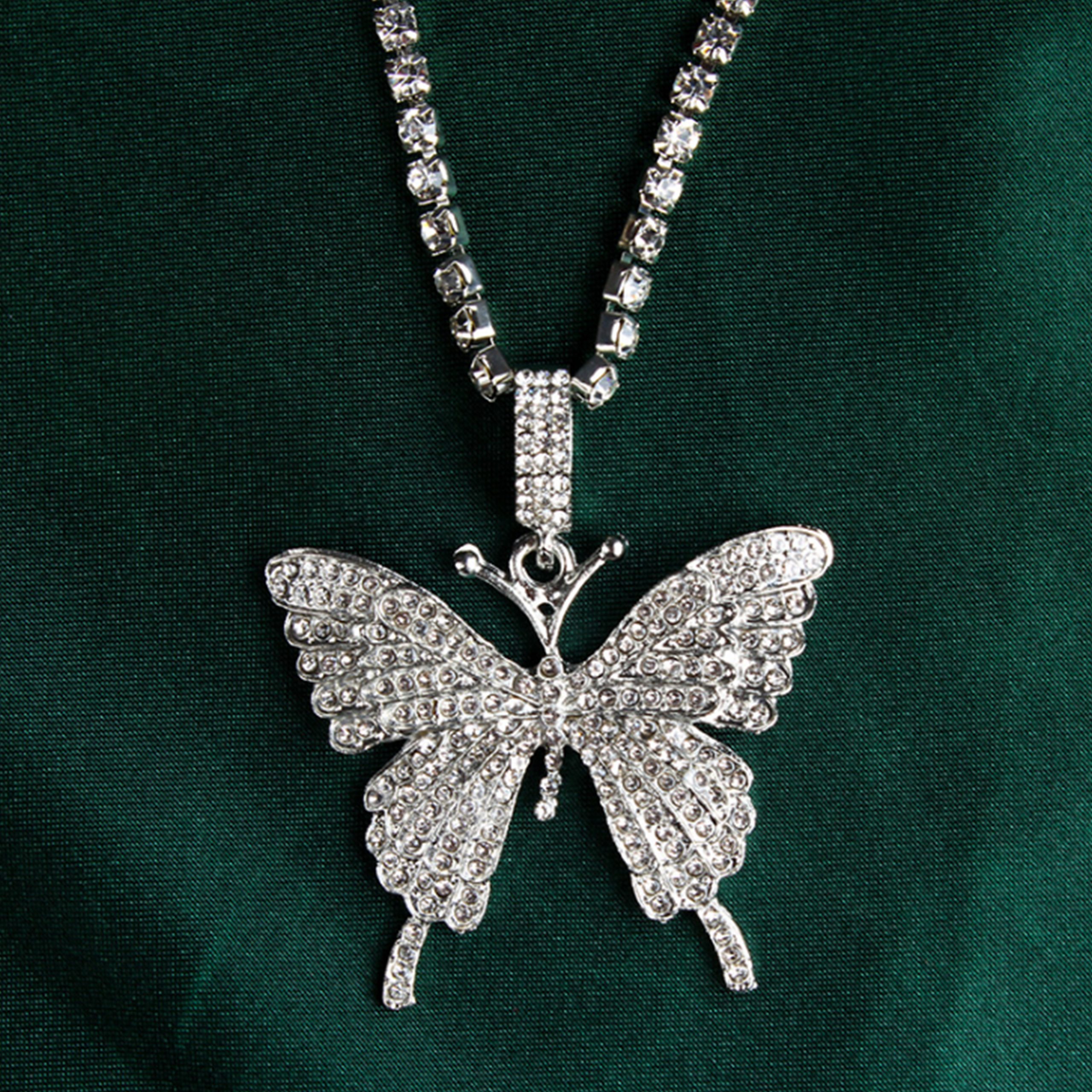 Clear Acrylic Butterfly Necklace With Crystal Rhinestones – Lara Glam  Jewelry